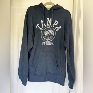 Tampa Florida Hoodie | Dark Blue Graphic Sweatshirt XL Unisex Pullover Palm Tree